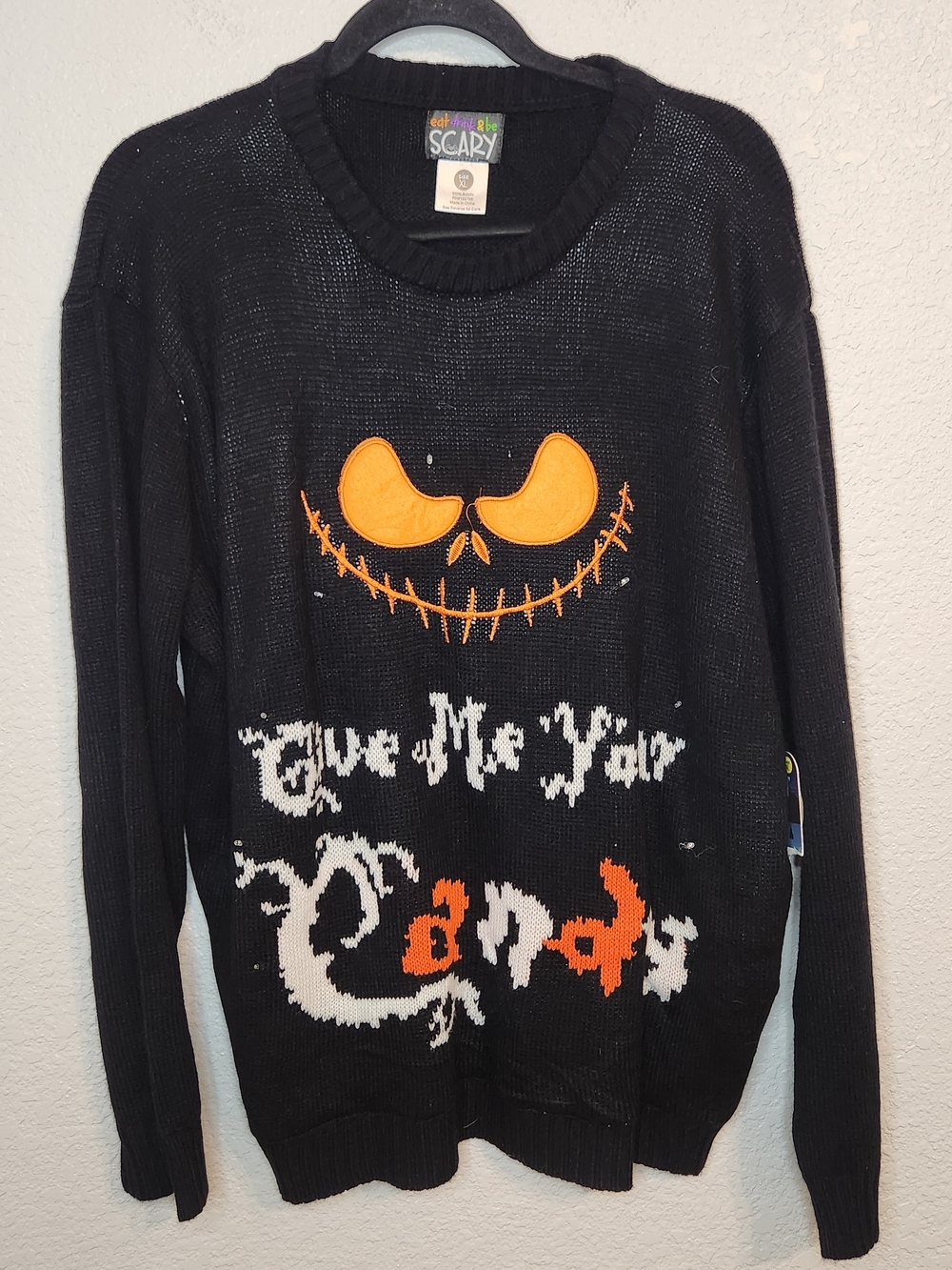 Eat Drink & Be Scary give me your candy Black Halloween Jack-O'-Lantern Sweater - Picture 6 of 9